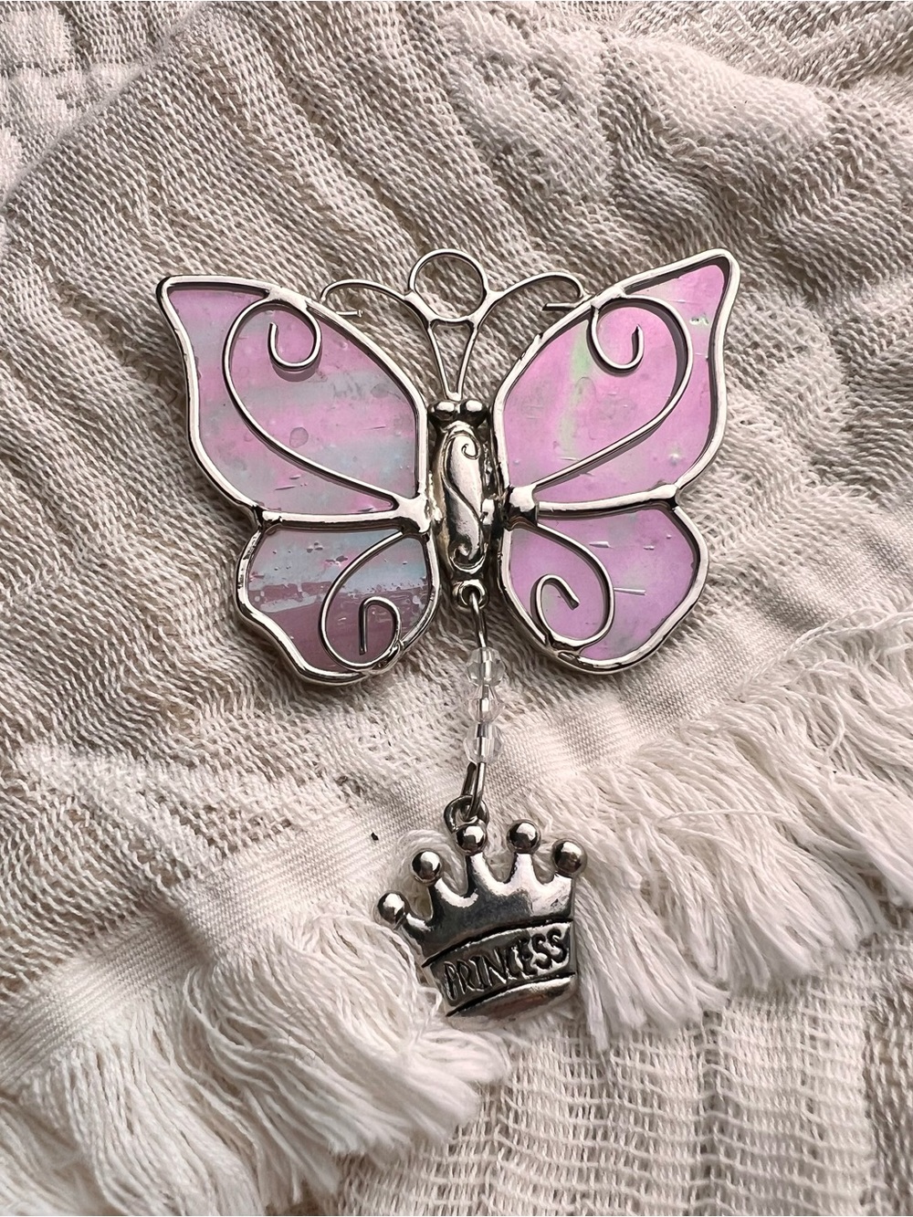 Princess Silver and Purple Butterfly Dangly Bag and Necklace Charm